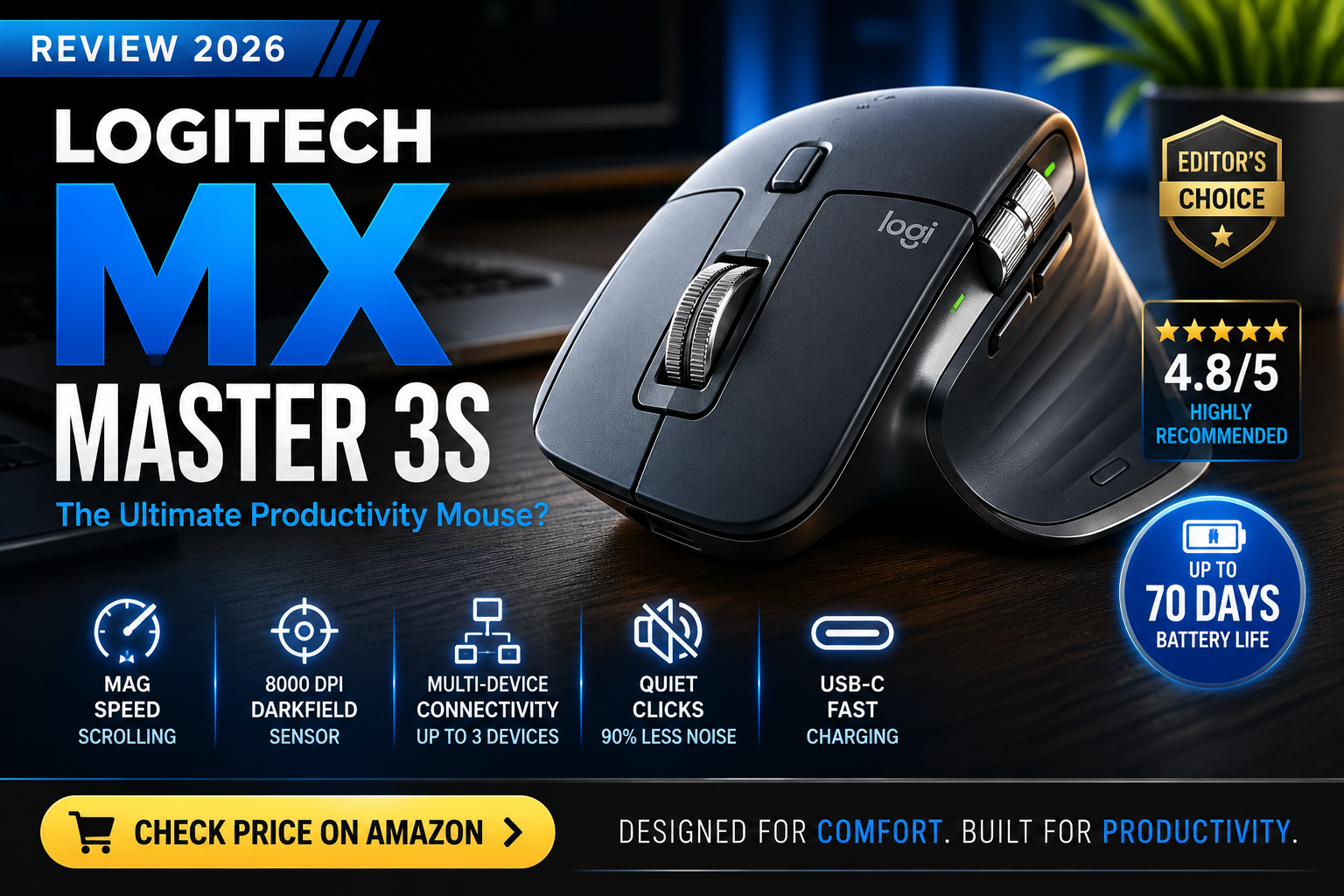 Logitech MX Master 3S wireless productivity mouse